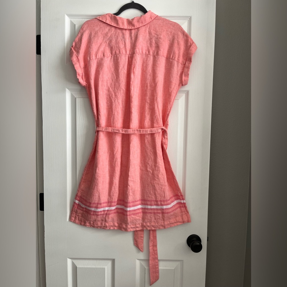 Talbots 100% Linen Salmon Pink Shirtdress Lagenlook Beachy Sz Large *PETITE* - Picture 9 of 11